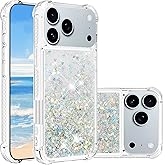 LEMAXELERS Glitter Case for iPhone 17 Pro Max Clear Flowing Liquid Quicksand Sparkly Bling Soft TPU Bumper Shockproof Protective Phone Cover for Apple iPhone 17 Pro Max 6.9 inch. YBL Love Silver