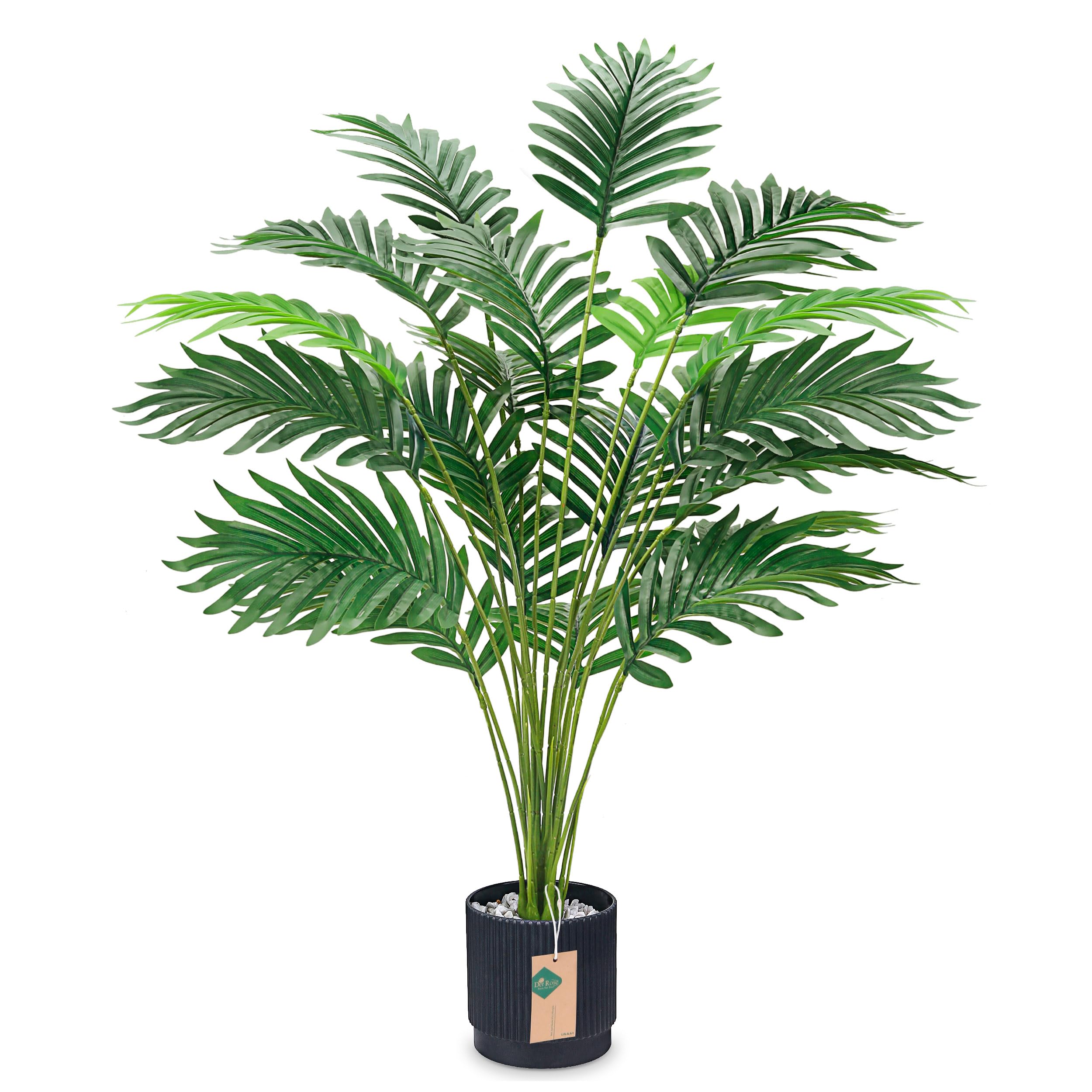 Photo 1 of Der Rose 28'' Artificial Palm Tree Large Fake Tropical Faux Plants Indoor and Outdoor for Home Bathroom Porch Outside Patio Decor (Black Pot)