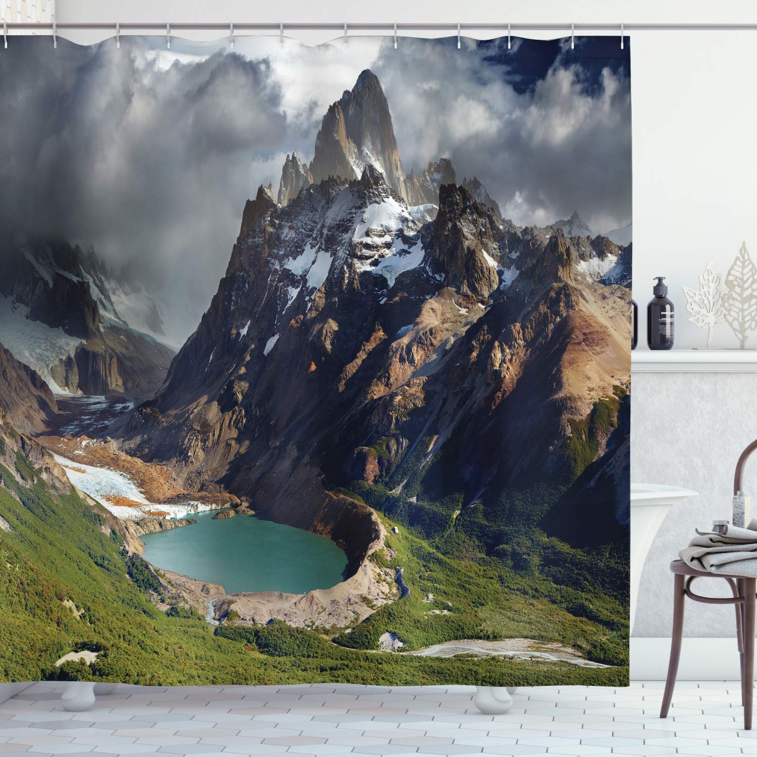 ABAKUHAUS Landscape Shower Curtain, Mount Fitz Roy and Laguna Torre Los Glaciares National Park Patagonia Argentina, Cloth Fabric Bathroom Decor Set with Hooks, 86 Inches Extra Long, Multicolor โ image 1