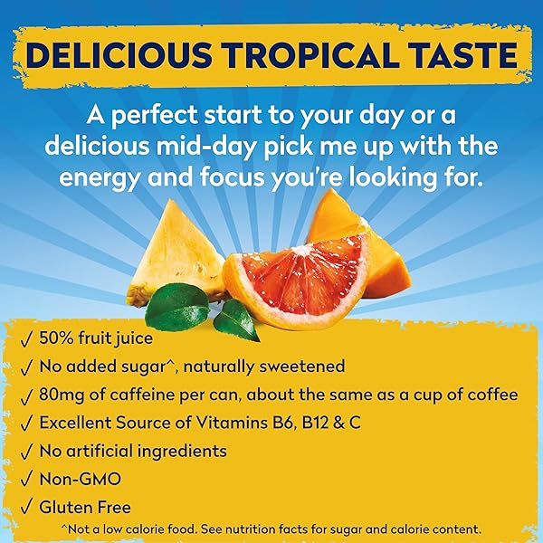 DOLE ENERGY DELIGHT FLAVORED FRUIT JUICE DRINK, CITRUS SUNRISE, EXCELLENT SOURCE OF VITAMIN C, B12 & B6, WITH GREEN TEA WITH 80MG CAFFEINE, 70 CALORIES, GLUTEN FREE AND NO ADDED SUGAR, 8 FL OZ (PACK OF 4)