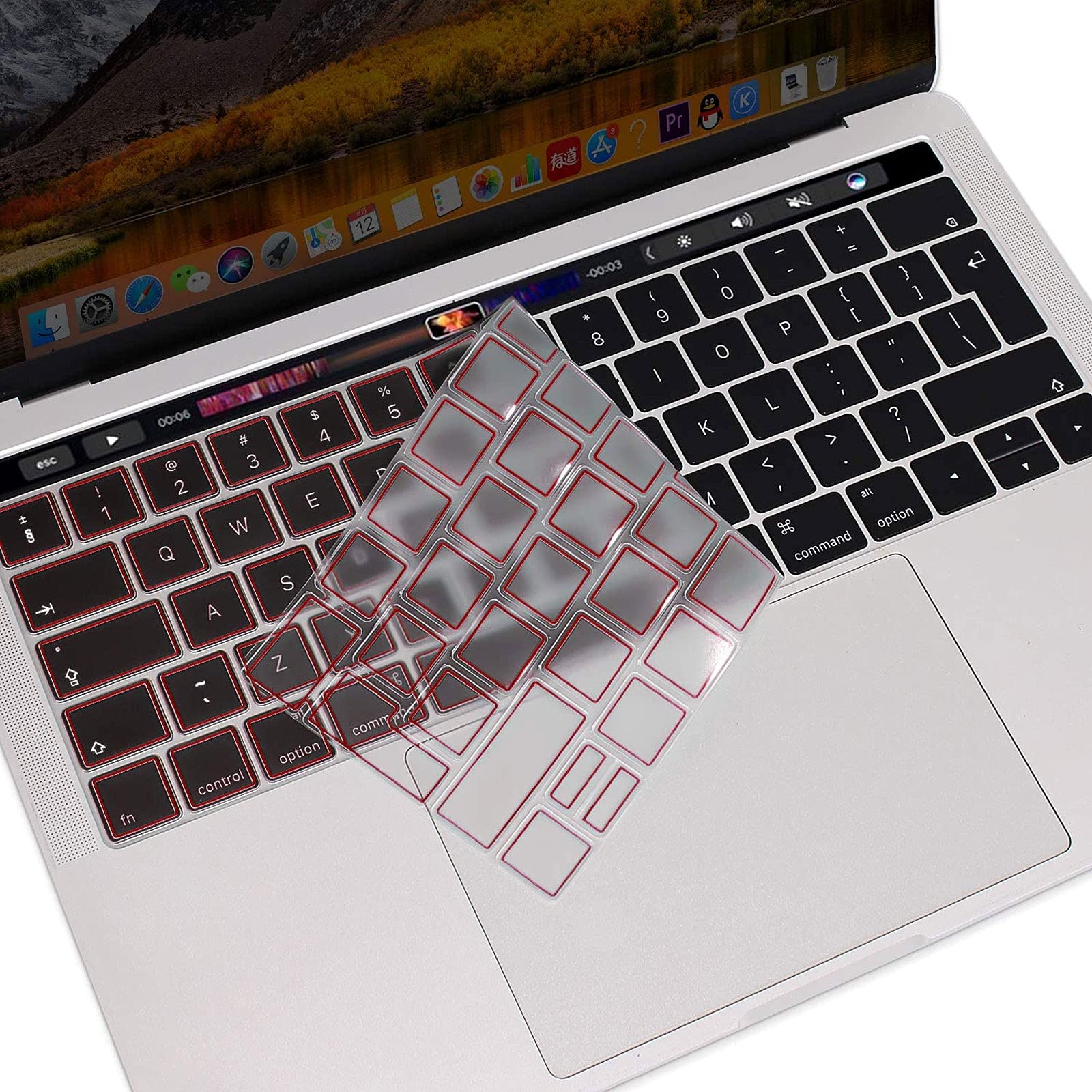 MOSISO Ultra Thin TPU Keyboard Cover Compatible with MacBook Pro with Touch Bar 13/15 Inch 2019/2018/2017/2016 Release, A2159/A1989/A1706, A1990/A1707 Transparent Skin - EU Layout, Marsala Red