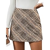 MakeMeChic Women's Plaid Mini Skirt High Waist Pencil Bodycon Short Fall Skirts