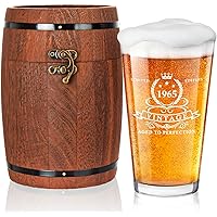 LIGHTEN LIFE 60th Birthday Gifts for Men 16oz,1965 Beer Glass in Barrel Box,60th Birthday Beer Glass,1965 Pint Glass for 60 Y