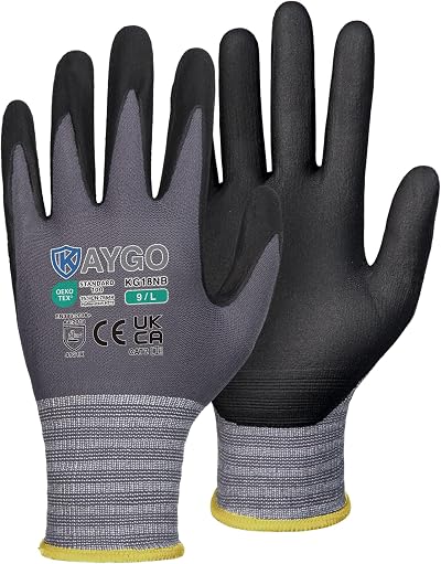 KAYGO Micro Foam Nitrile Coated Work Gloves 12 Pairs Large Grey KG18N