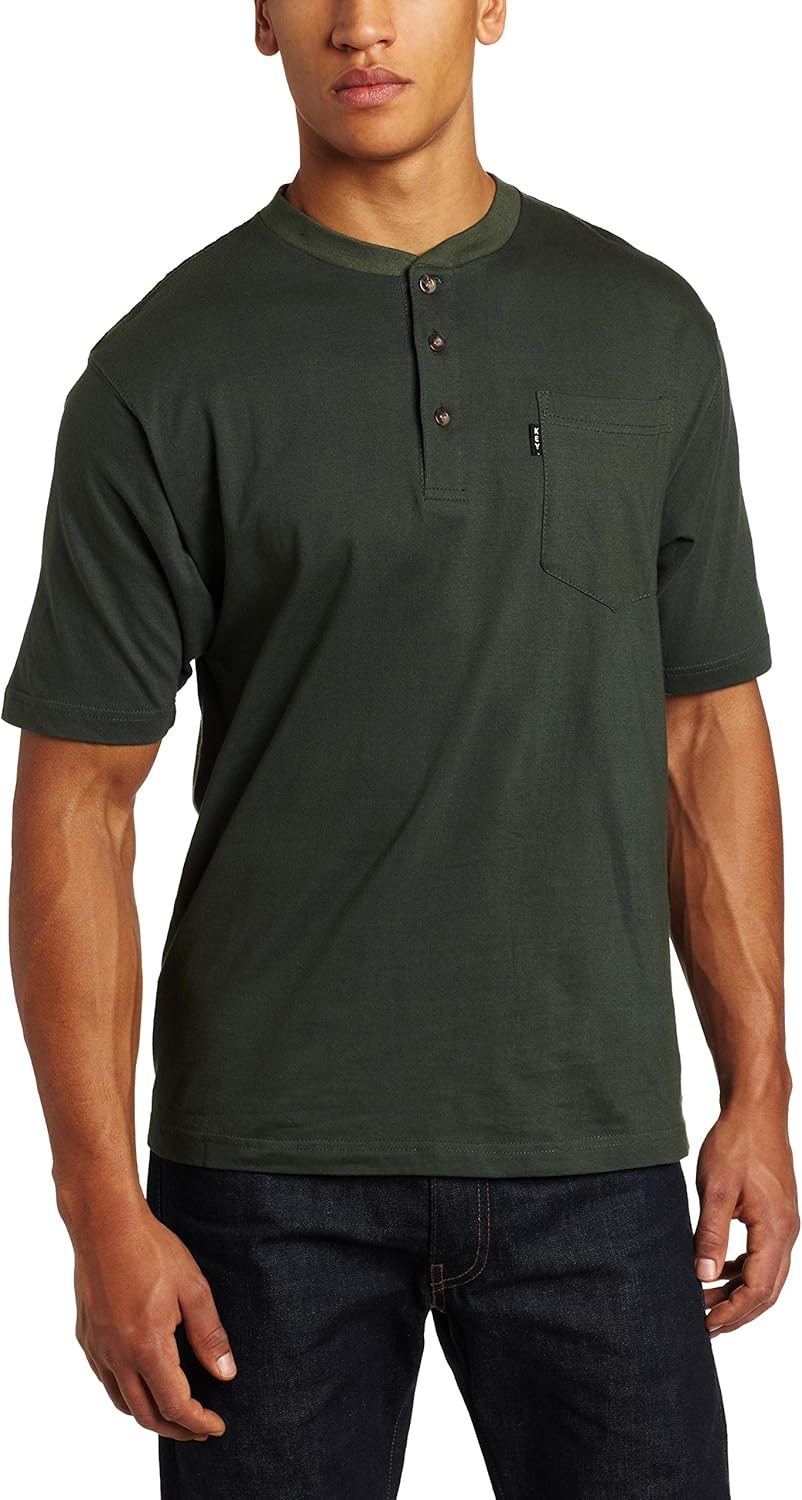 Key Industries Men's Big and Tall Heavyweight 3-button Short Sleeve Henley Pocket T Shirt: Clothing