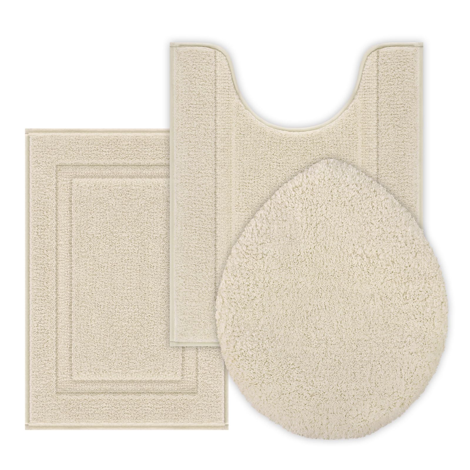 Photo 1 of SHACOS Microfiber Bathroom Rugs Set of 3 with Toilet Lid Cover Non Slip Washable Bath Mat Absorbent Bathroom Carpet 16"x24"+U Shape Toilet Rug 20"x24"+Toilet Lid Cover 19"x21", Light Beige