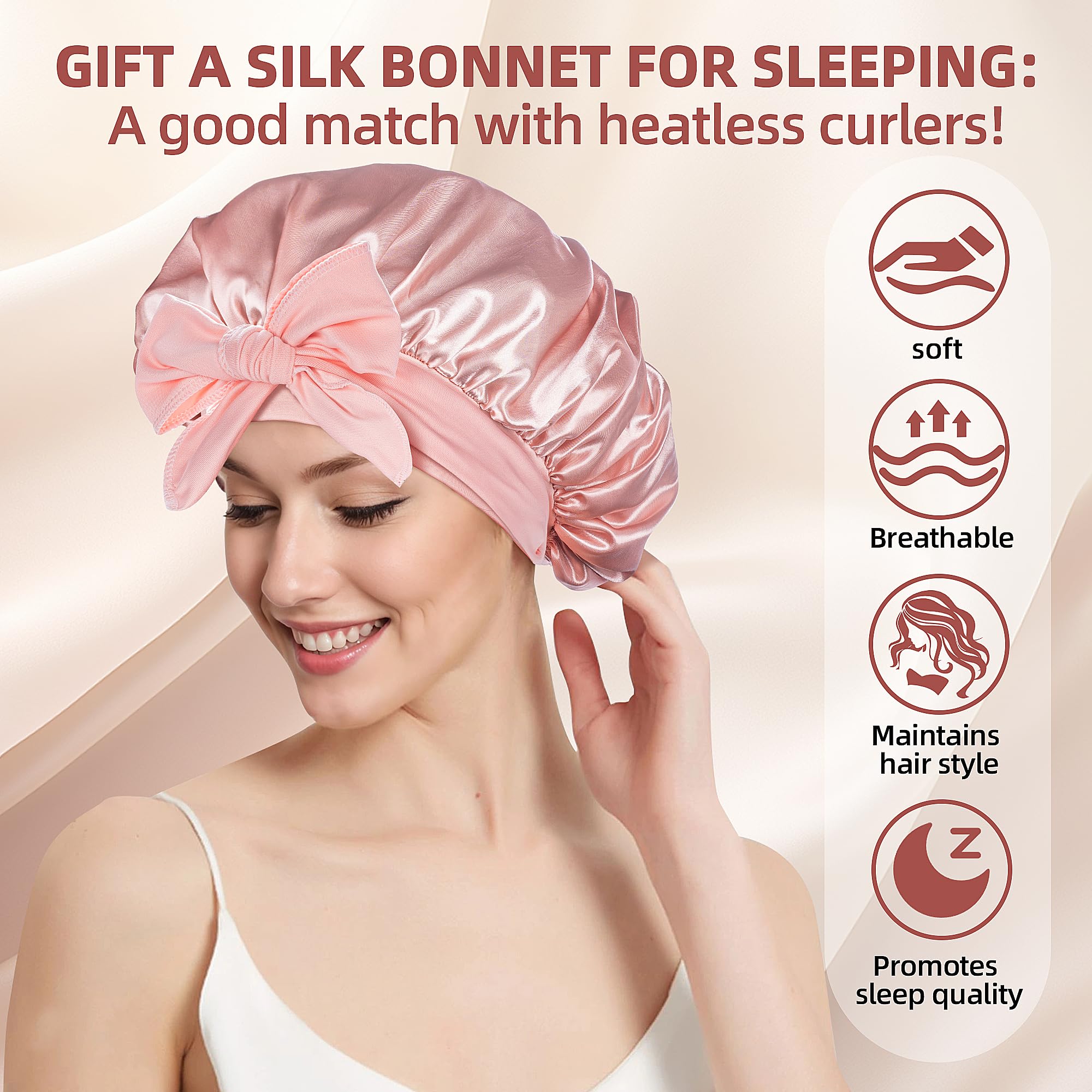 Heatless Curls Overnight Rods - 6 Pcs No-Heat Blowout Hair Curler Set, Hair Rollers for Long Hair with Bonnet for Sleeping