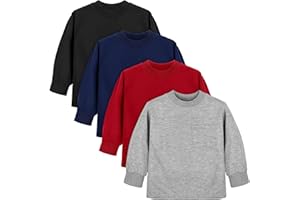 Cooraby 4 Pack Toddler Boys Sweatshirts Thermal Cotton Long Sleeve Shirt Kids Pullover Top Shirts with Pocket Crewneck
