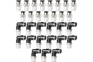 TAILONZ PNEUMATIC Elbow and Straight Combination 1/4 Inch Tube OD x 1/4 Inch NPT Thread Push to Connect Fittings PC-1/4-N2+PL-1/4-N2(Pack of 12)