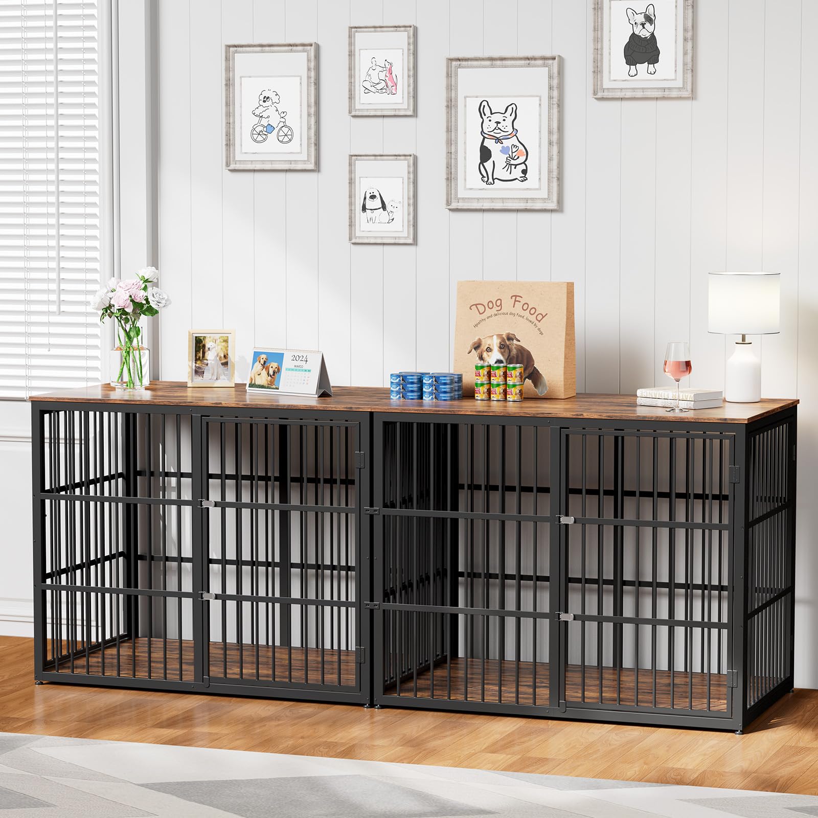 Photo 1 of ** NEW***Lyromix 94.48'' Dog Crate Furniture Large Breed TV Stand with Double Rooms,Wooden Dog Kennel Dog Crate End Table with Removable Divider for Large Medium Dogs, Can Use Separately