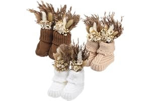 Chicingyou 3 Set Baby Shower Table Decorations Knitted Newborn Booties with Dried Pampas Grass Bouquet Boho Baby Announcement Table Centerpieces Rustic Gender Reveal