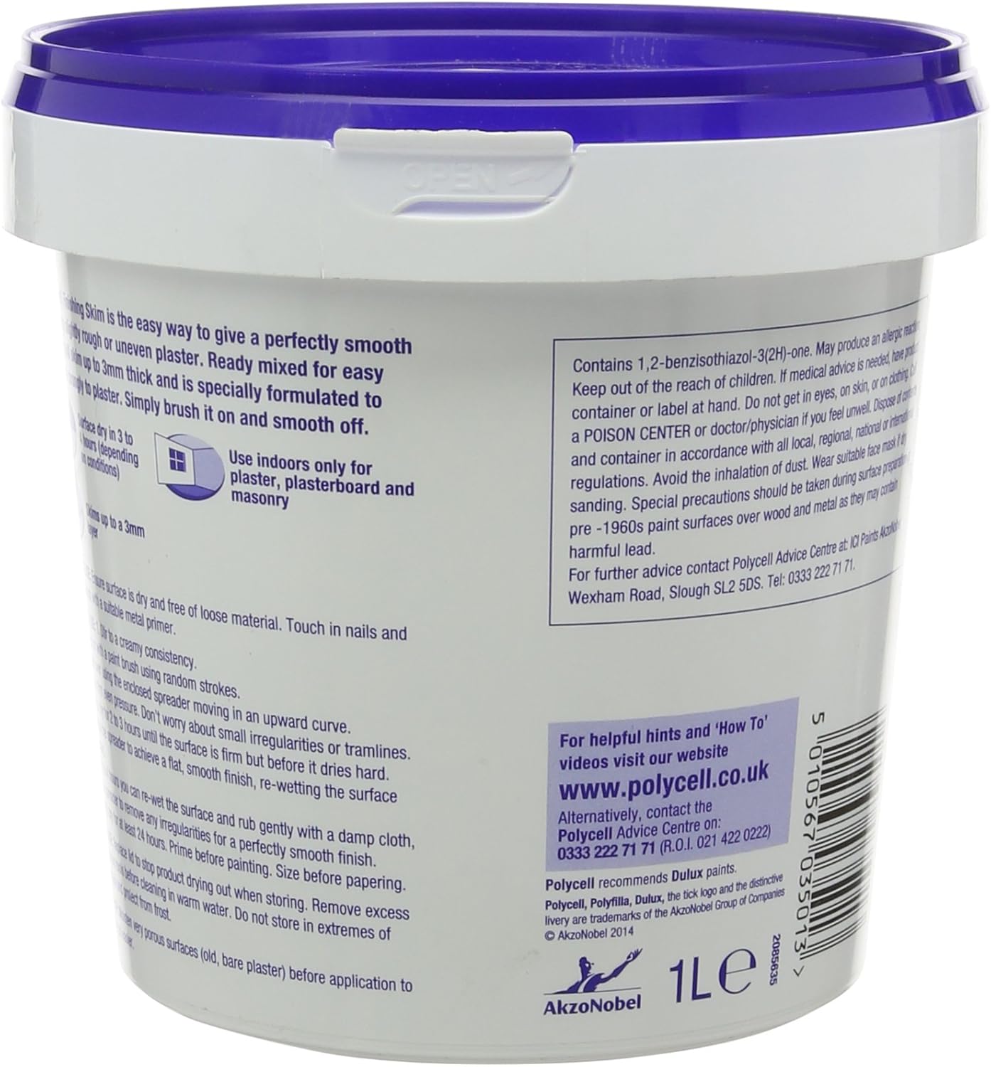 Polycell 20218 1 L Ready Mixed Tub Finishing Skim Polyfilla Grey