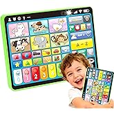 Trilingual Toddler Tablet for 1-3 Year Old -Montessori Learning Toy with Sounds & Speech Therapy, 12-18 Months Educational Talking Book,Musical Baby Toys Gifts for Boys Girls (English Spanish French)