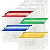 26 Clear Zip Envelope File Bill Document Bag Pocket Pencil Case with Tag Pocket, 5 Assorted Colors, 9.1” x 4.7”fit A6 Sheets