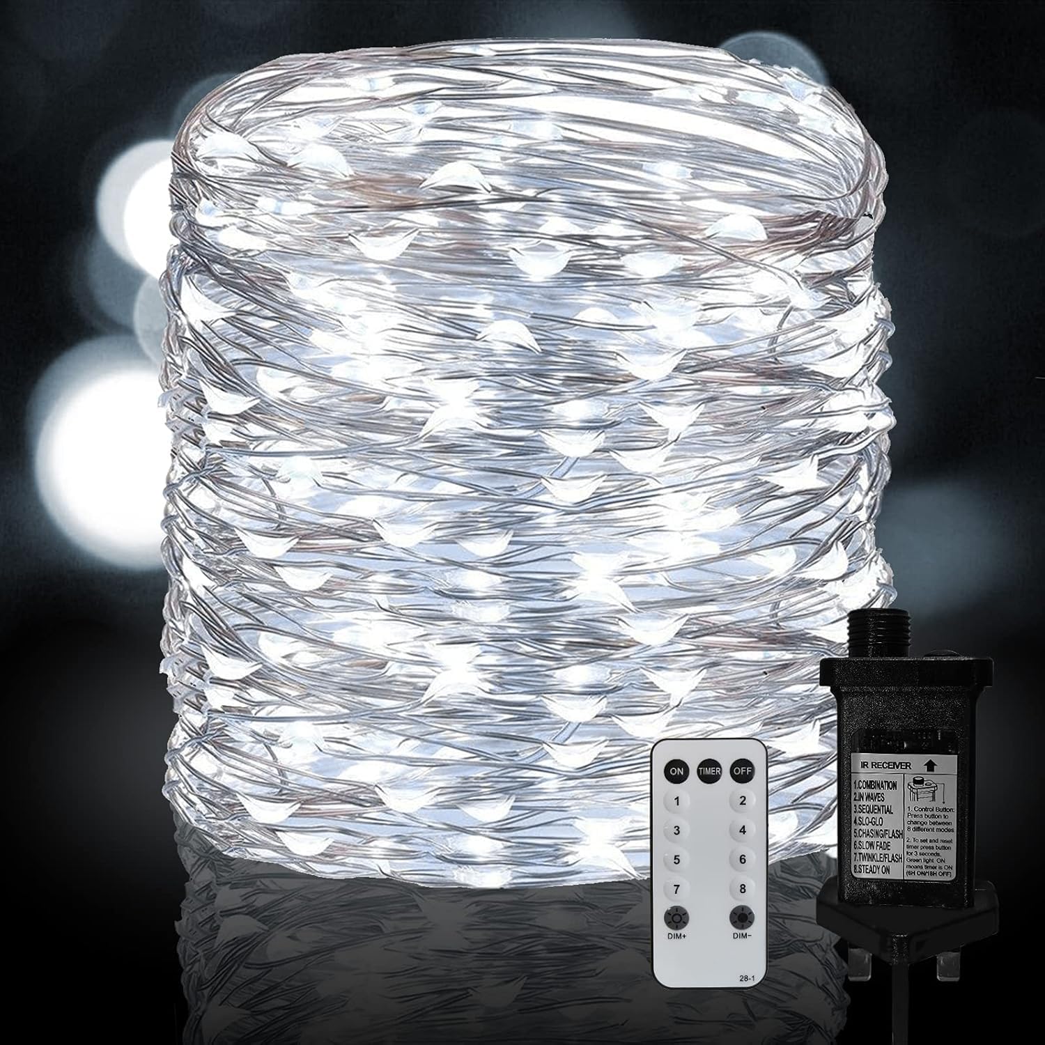 Neonawall Plug in Fairy String Lights, 30M 300 LED Silver Wire Lights Mains Powered 8 Mode Micro Firefly Lights for Bedroom Garden Wedding Party Christmas Decoration (Cool White)