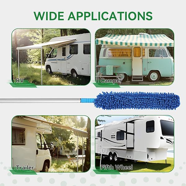 RVINGPRO RV AWNING CLEANER, BENDABLE MOP-HEAD, HYPER-ABSORBENT PAD, EXTENDABLE POLE, NON-SLIP HANDLE, WITH 2 MAGIC ERASERS FOR RVS, CAMPERS, TRAILERS, TRUCKS