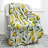 Jekeno Lemon Floral Blanket Yellow Fruits Green Leaves Print Gifts for Women Kids Girls Home Bedroom Living Room Decor Soft Cozy Lightweight Throw Blankets White 50"x60"