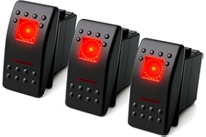 MGI SpeedWare 3-Pack Marine Rocker Switches with Illuminated LED, 20A 12vDC, SPDT Latching ON/Off/ON - Red