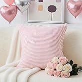 Home Brilliant Coral Throw Pillow 24x24 Pillow Covers for Room Large Euro Sham Super Soft Striped Velvet Couch Throw Pillow Cover for Wedding Valentine's Day, 24 x 24 (60cm), Blush Pink