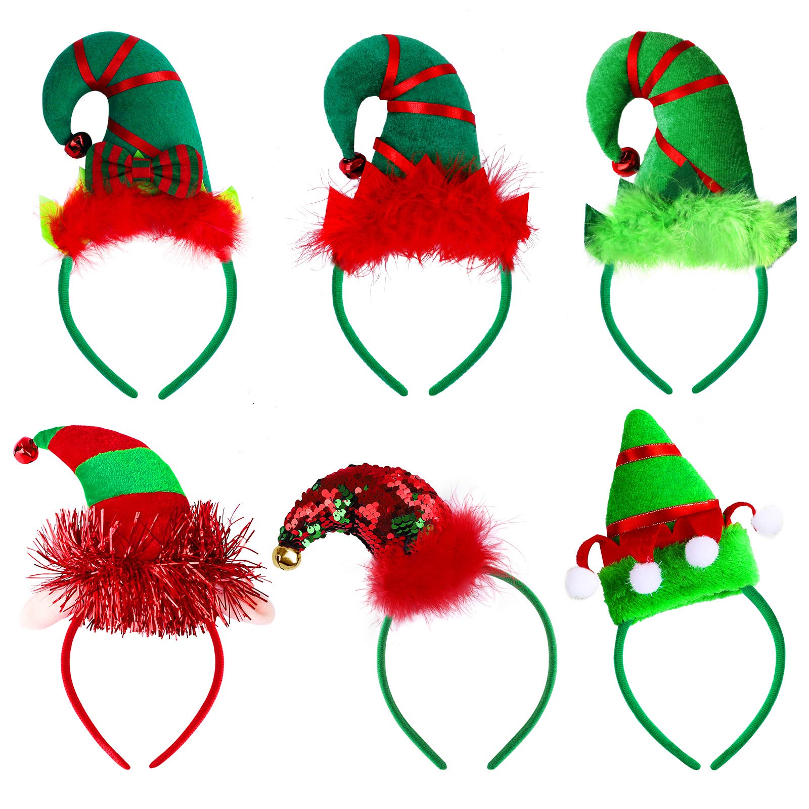 ANECO 6 Pack Christmas Headbands Beautiful Elves Headband Elf Hair Hoop Christmas Elf Headwear for Christmas Party Costume Accessories