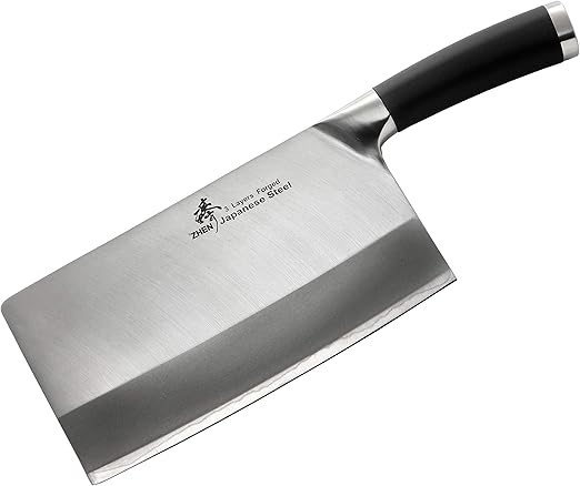 Amazon Com Zhen Japanese Vg 10 3 Layers Forged High Carbon Stainless Steel Heavy Duty Cleaver Chopping Chef Butcher Knife 8 Inch Tpr Handle Kitchen Dining