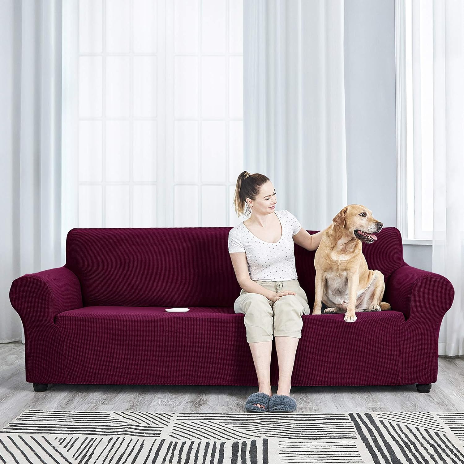 AlGaiety Stretch Sofa Cover Slipcover, Furniture Protector Spandex 1-Piece Couch Coat Covers(94