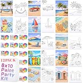 12 Pack Pre Drawn Canvas for Painting Adults Summer Beach Paint Party | sip and paint kit for adults pre drawn canvas for painting adults paint and sip party supplies summer canvas pre drawn canvas