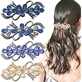 4 PACK Hair Barrettes for Women, Ladies, Vintage Flower Crystal Rhinestones Barrette, Spring Hair Clip Accessories