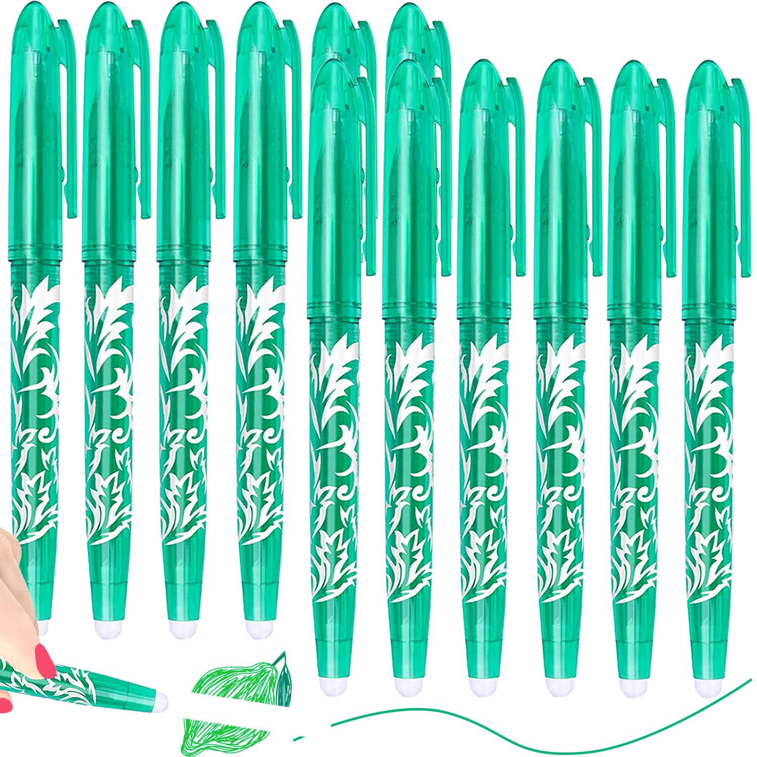 Artbiu 12 Green Erasable Green Gel Pens with Rubber