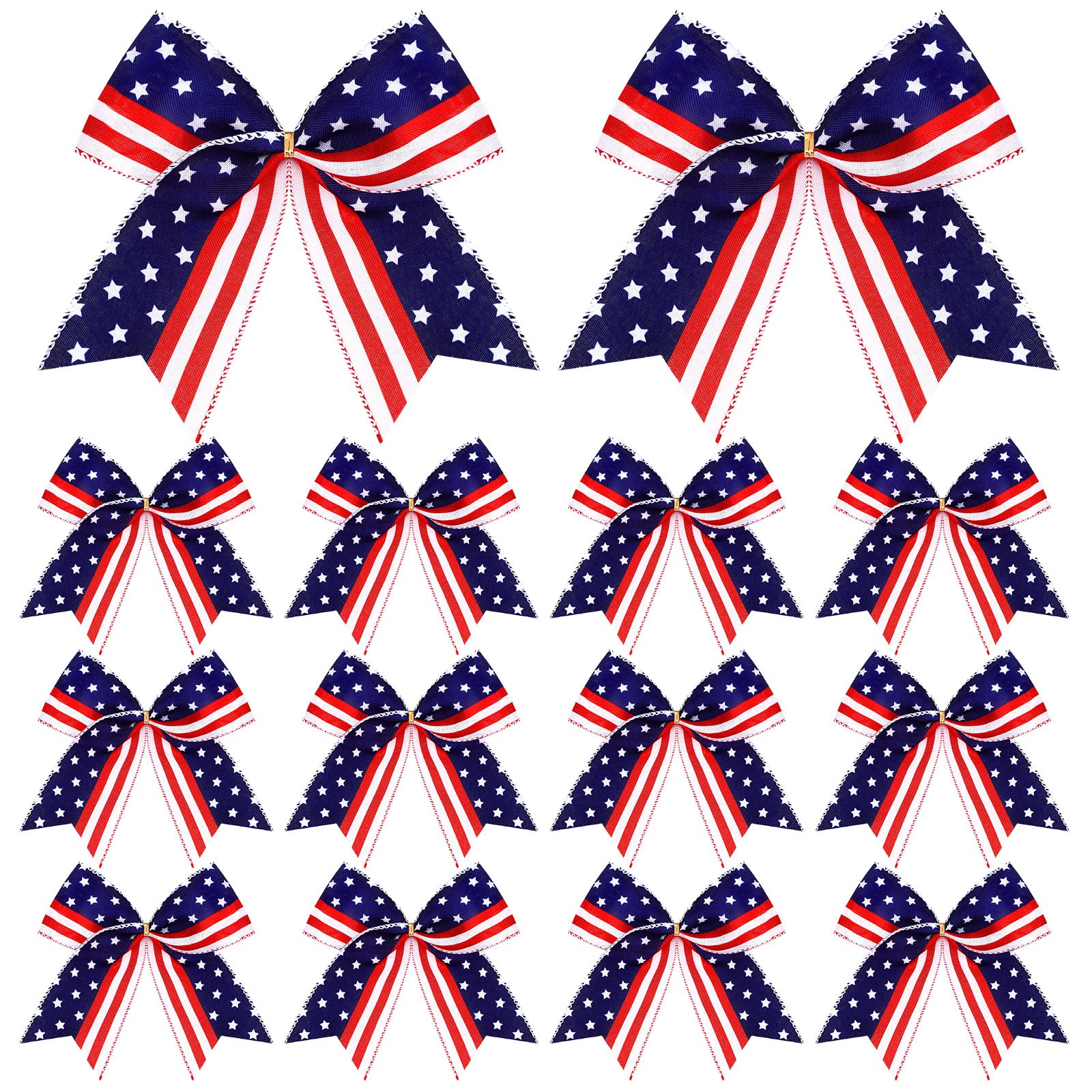 Photo 1 of 12 Pcs Red White Blue Patriotic Bows 6 Inch 4th of July Wreath Bow Large Burlap Patriotic Bow American Flag Star Ribbon Bows for Memorial Independence Day Front Door Wall Fence Decor (Classic Style)