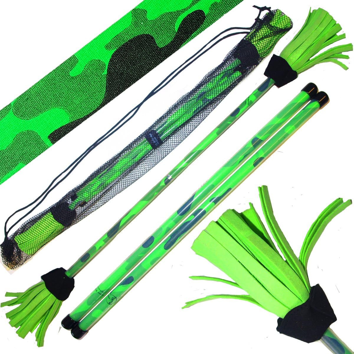 Commando Profi Flowerstick Set (UV-Grun) mit 2mm Silikon-Körper und Handstäbe! Flames N Games Flower Stick Set mit super Starke Fiberglaskern Ideal Für Kinder und Erwachsene.