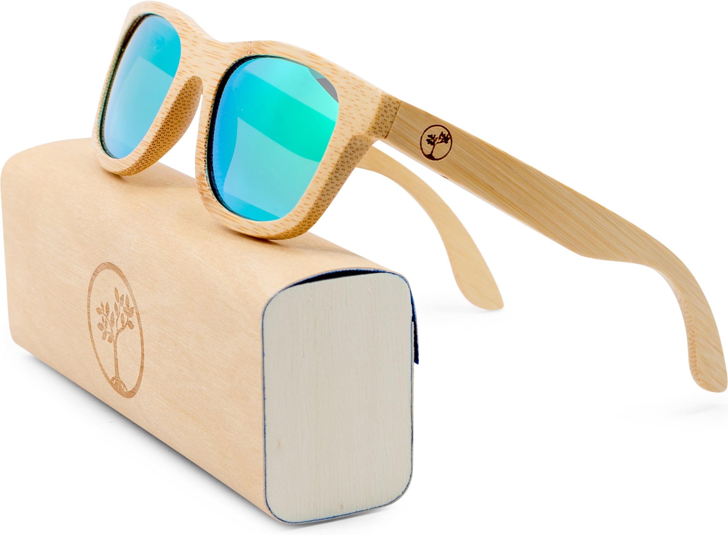 Polarized Wooden Bamboo Sunglasses by Tree People, Floating Wayfarer Style Glasses with Case