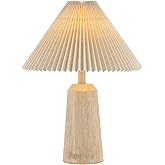 JONATHAN Y 20.5" Beige Wood Finish Rustic Scandinavian Lighthouse LED Table Lamp, Mid-Century Resin Bedside Light with Pleate