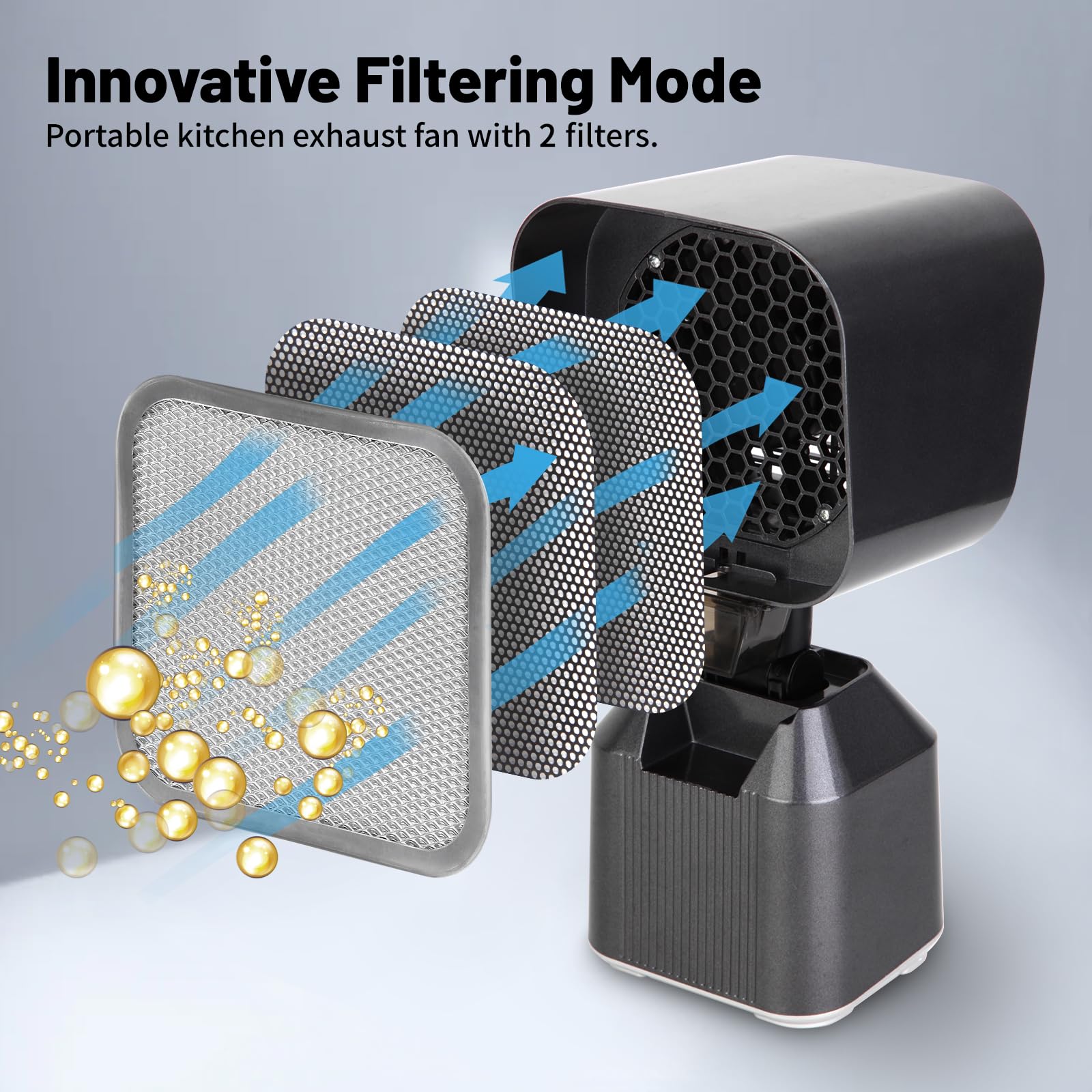 Portable Range Hood,Retractable Desktop Range Hoods with 2 Speed Exhaust Fan,Detachable Aluminum Filter,Oil Collection Cup, Small Stove Buddy for Indoor BBQ, Hot Pot (Dark Gray)