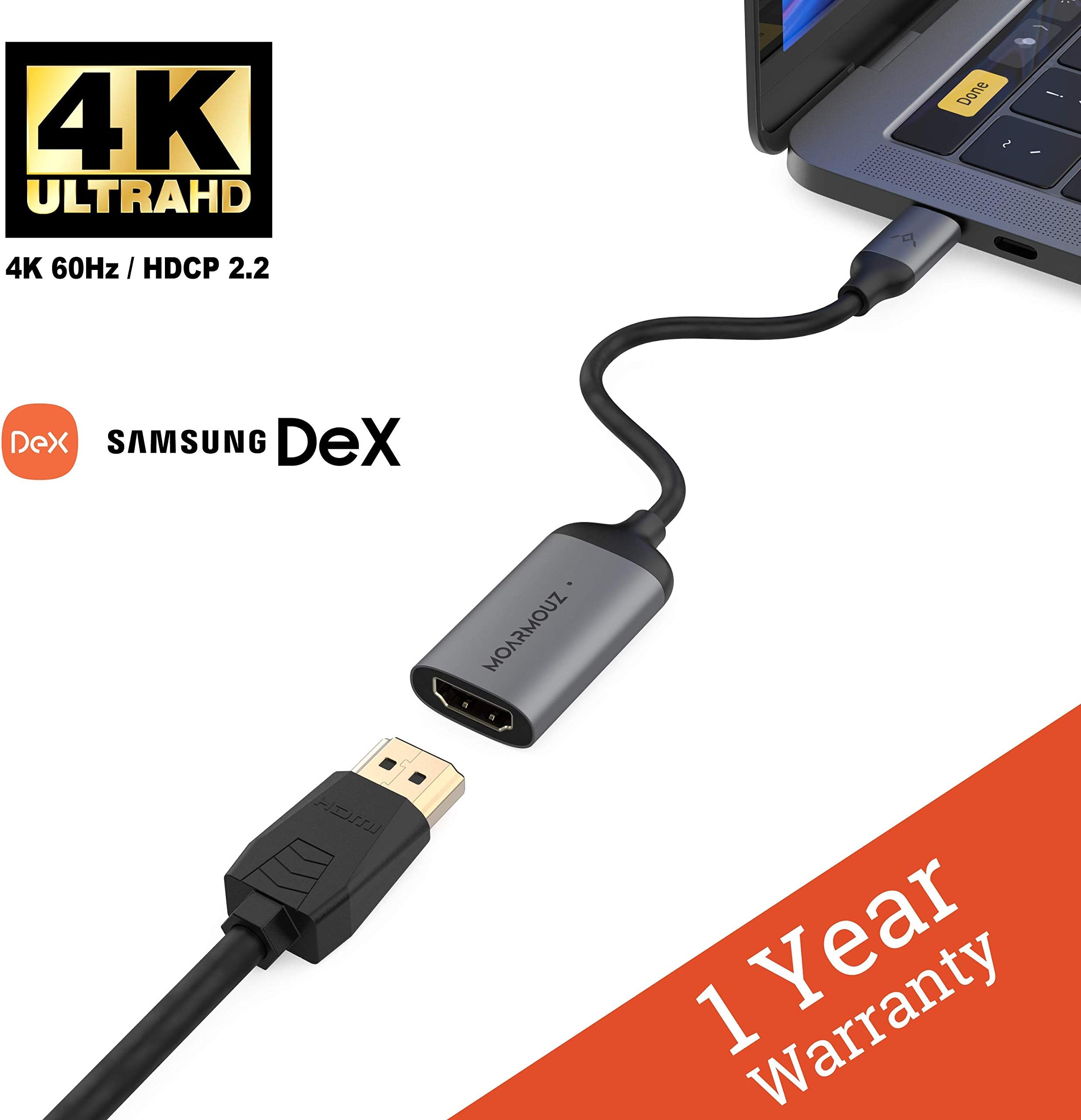 MoArmouz USB-C to HDMI Adapter (4K@60Hz) [Thunderbolt 3] for MacBook Pro 2019-2016, MacBook Air 2019-2018, Surface Pro X…