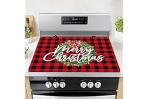 KAPLIPE Christmas Stove Top Cover for Electric Stove, 20x28 In Red Plaid Stove Covers Xmas Stove Mat Winter Heat Resist Gas Range Mat Induction Kitchen Decor Cooktop Protector Pad