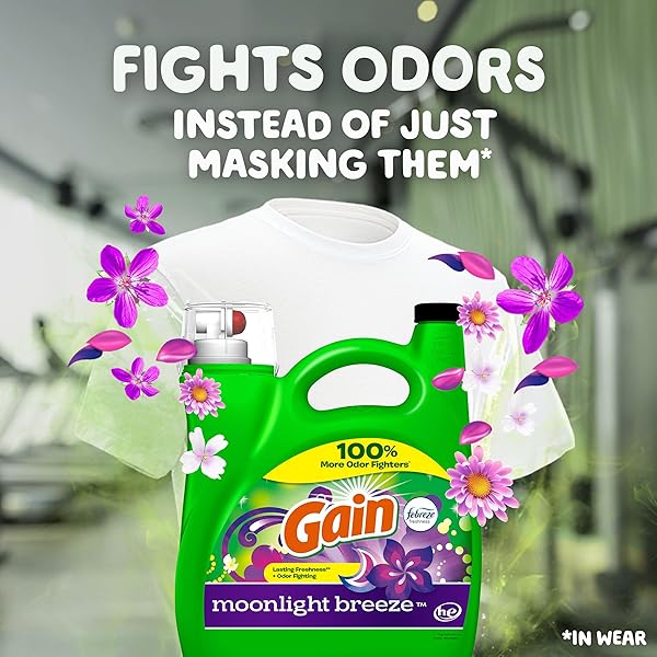 GAIN LIQUID LAUNDRY DETERGENT, MOONLIGHT BREEZE SCENT, 194 FL OZ, 134 LOADS, FRESHNESS + ODOR FIGHTING, HIGH EFFICIENCY WASHING MACHINE LIQUID CLEANING SOAP