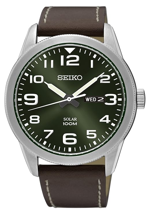 Seiko Herren Analog Solar Uhr mit Leder Armband SNE473P1