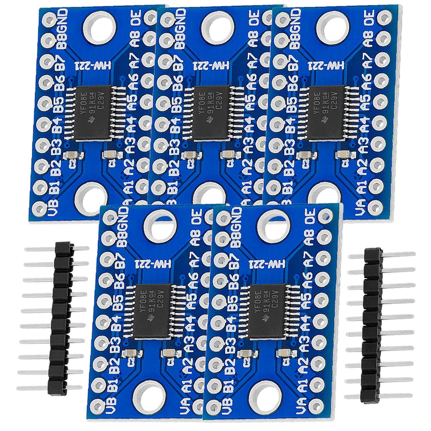 AZDelivery TXS0108E Logic Level Converter 8 Channel SPI 8 Way 3.3V 5V I2C IIC 8-Bit Bi-Directional Converter Module Compatible with Arduino and Raspberry Pi (Pack of 5) — image 1