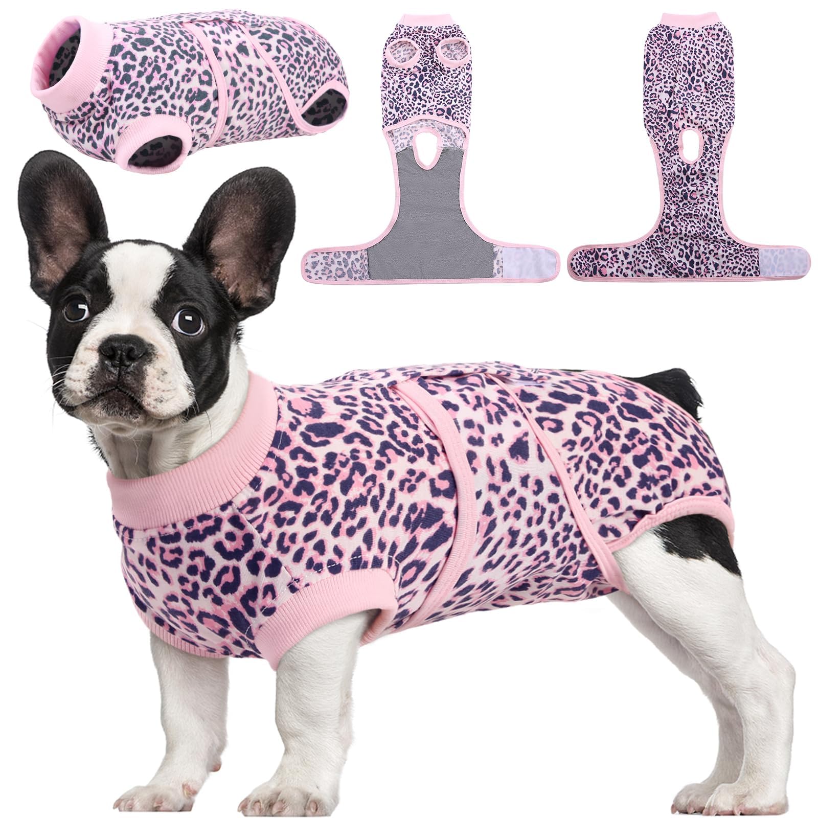 Photo 1 of Kuoser Recovery Suit for Dogs, Dog Recovery Suit Female Doggie Onesie for Surgery, Post-Op Onesie for Female & Male Dogs, Soft Protective Wear, PinkLeopard M