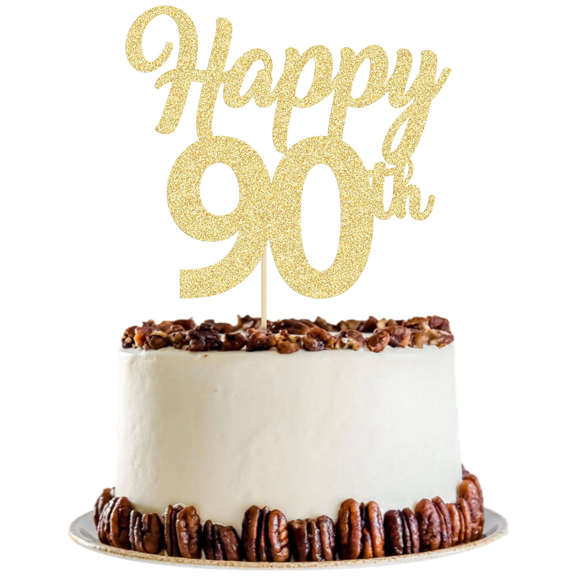 3Pcs Happy 90th Cake Topper Gold Glitter Number 90 Decorations 90th Birthday Cake Pick Decorations for Cheers to 90 Years Old 90th Birthday Wedding Anniversary Party Supplies