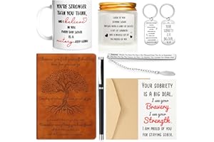Marspark 7 Pcs Sobriety Gifts for Men Women Addiction Recovery Sober Anniversary Present Set Alcoholics Anonymous Gifts Include Notebook Pen Candle Mug Keychain Greeting Card Bookmark