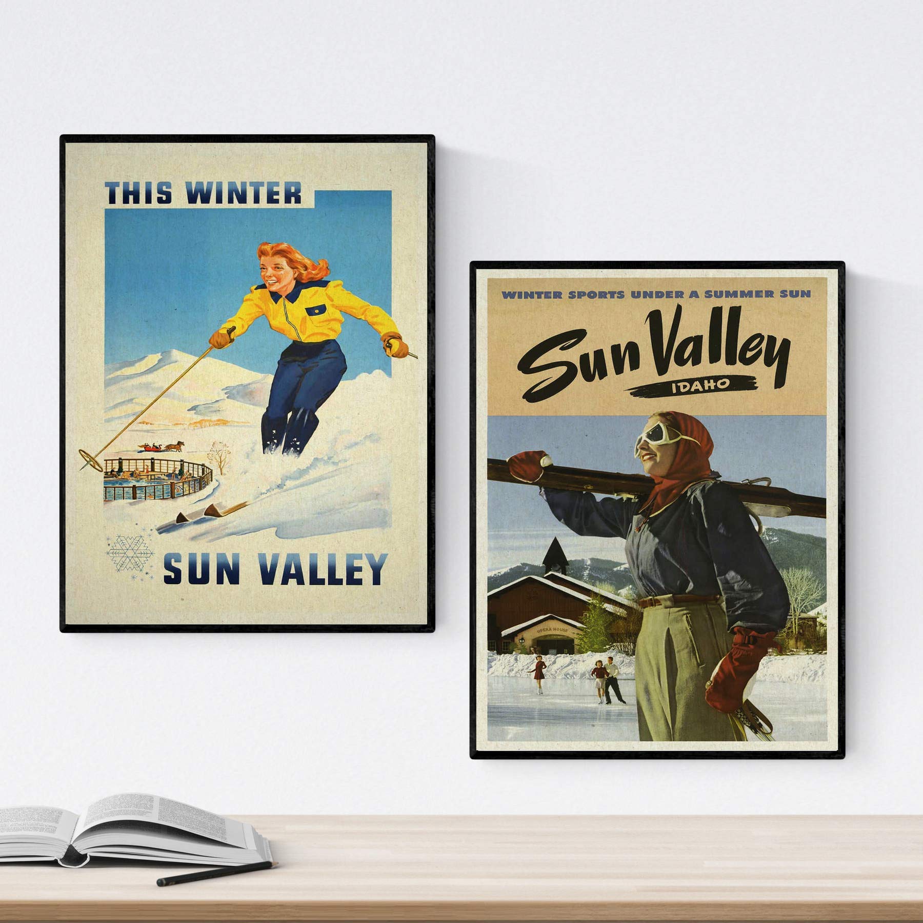 Nacnic Posters vintage. Posters advertising the world. Two sheets vintage ski USA. A4 size