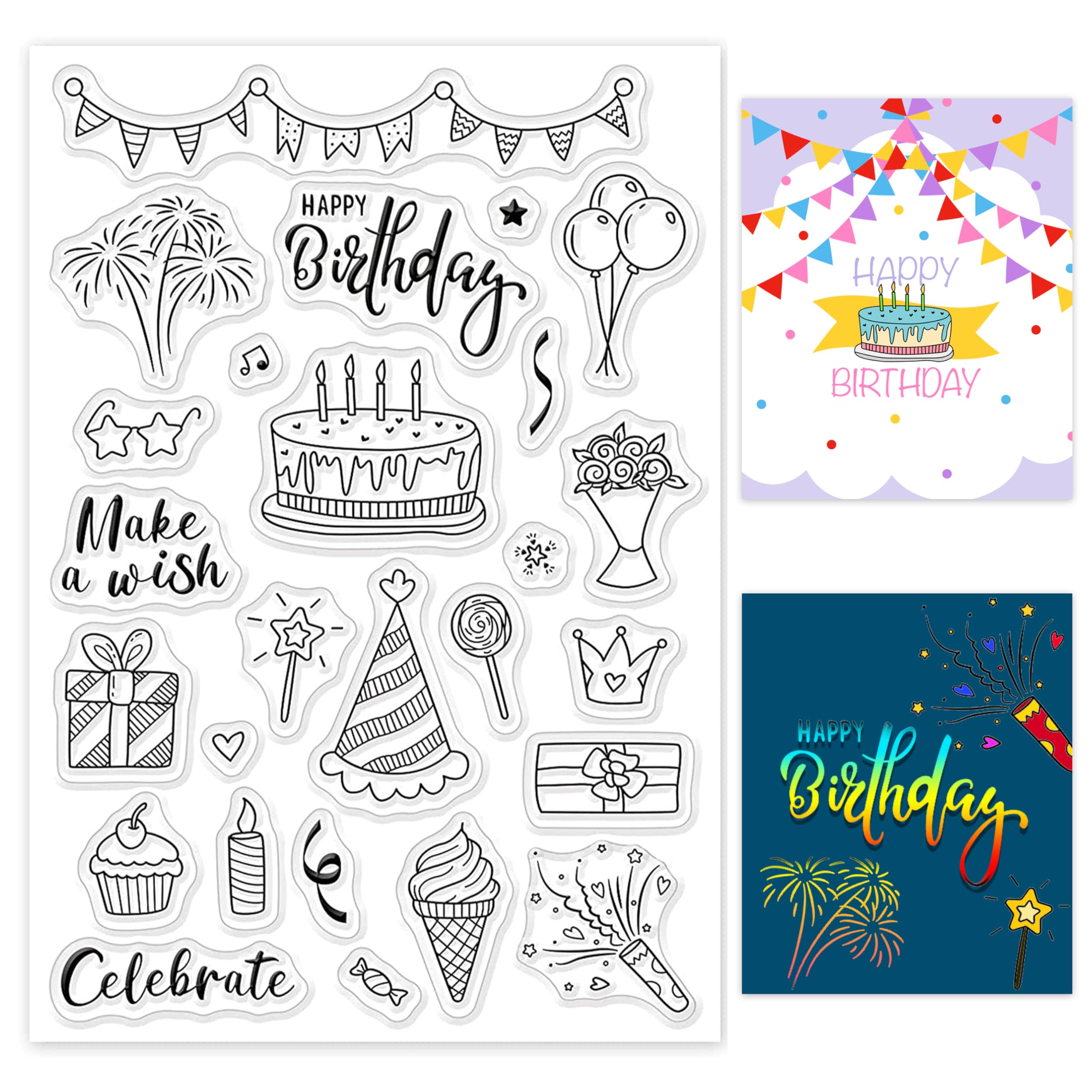 GLOBLELAND Happy Birthday Transparent Silicone Seal Stamp for Scrapbooking