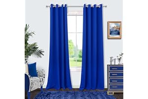 MRS.NATURALL Blue Kids Curtains Blackout for Boys Bedroom 84 Inch Length 2 Panels Set Luxury Gold Yellow Decor Teen Room Darkening Window Coverings Drapes for Living Room Royal Blue 84 Long French Cobalt Blue