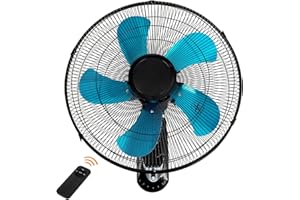 TMWINGS 18 Inch Wall Mount Fan with Remote, 3-speed Wall Oscillating Quiet Fan with 5 Blades, Adjustable Tilt and Timing, 18" High Velocity Wall-Mounted Fans for Bedroom, Gym, Office, Warehouse, Garage, Blue