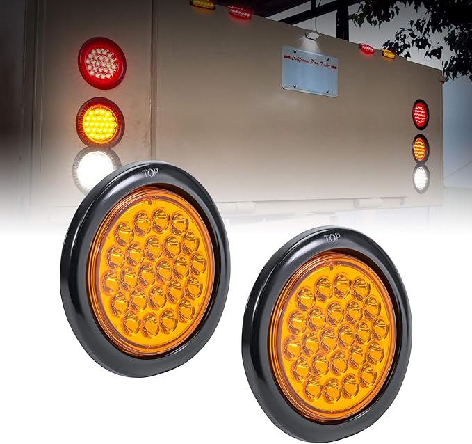 2pc 4" Amber Round LED Trailer Tail Light Kit [DOT FMVSS