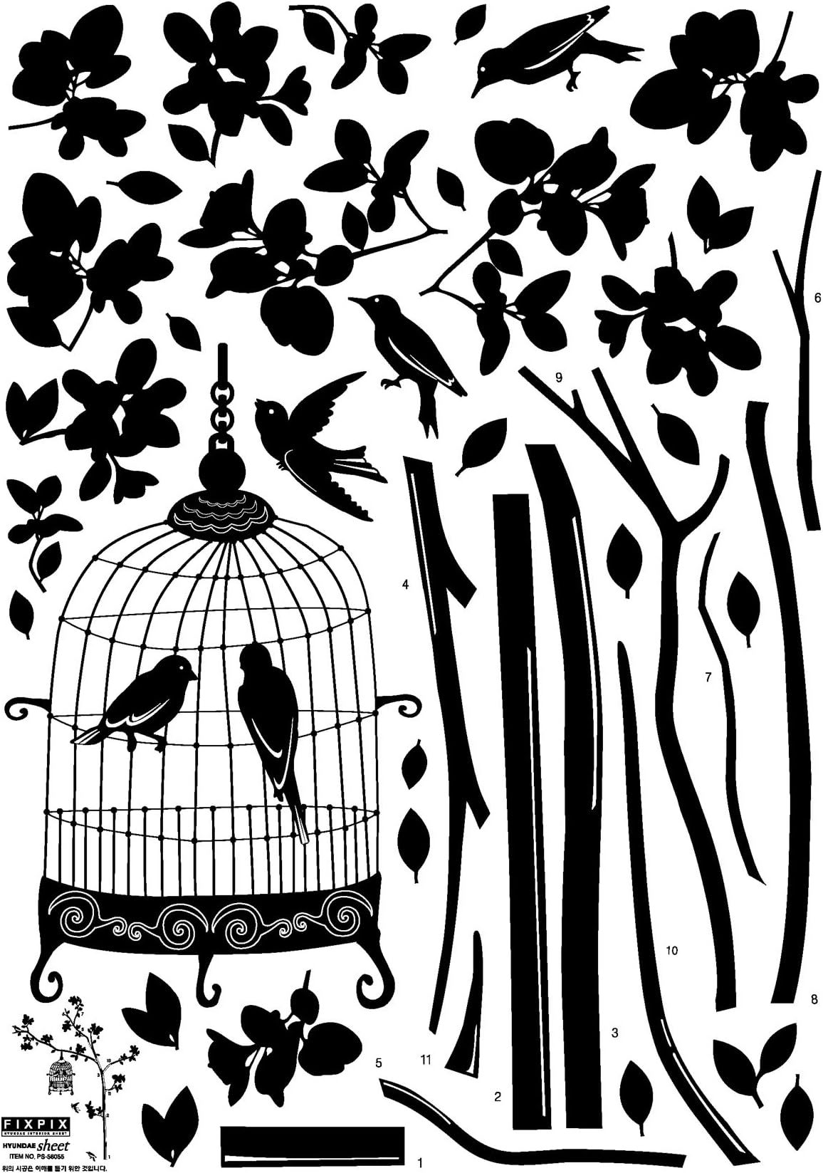 Black Birds in Birdcage Hanging on a Tree - Removable Home Decoration Wall Sticker Decal