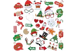 DOKEAWO Christmas Photo Booth Props - 36Pcs Christmas Party Decorations Decor & Selfie Accessories, Fun Xmas Party Favors Gifts for Adults, Office Party Supplies
