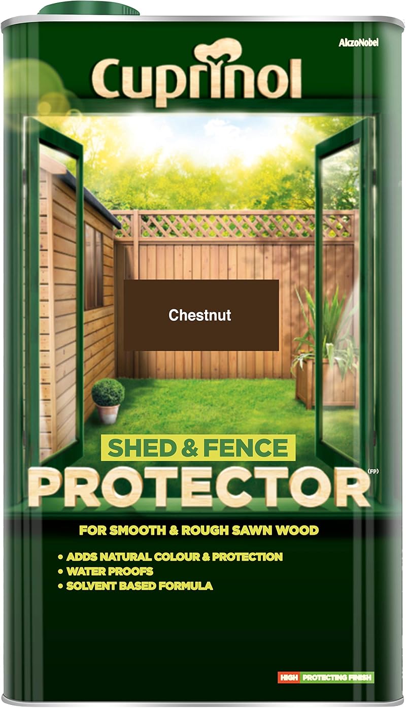 Cuprinol Shed & Fence Protector Chestnut 5L Solvent-Based Wood Stain Water